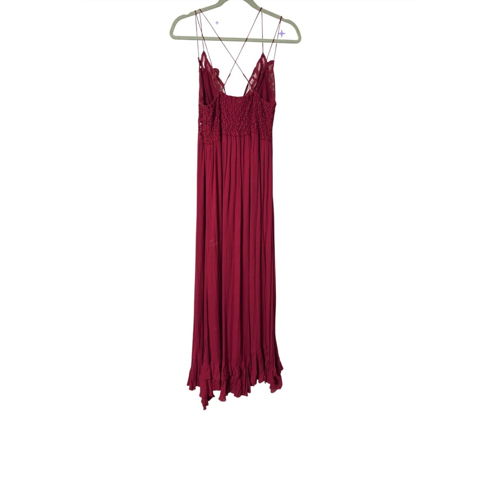 Free People FP One Adella Maxi Dress Burgundy Lace Boho Ruffle - Picture 5 of 8